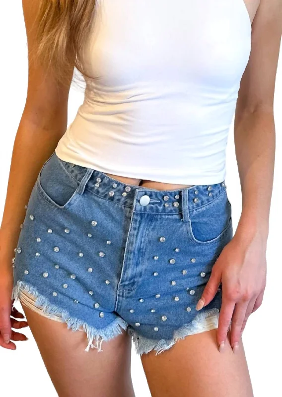 Printed Floral Women Shorts for a Summer - Ready StyleRhinestone Distressed Shorts In Denim