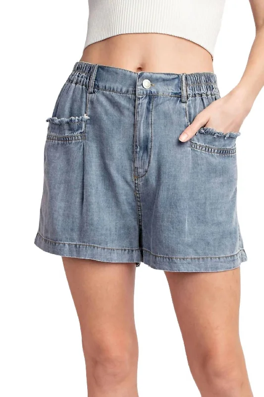 Belted Women Shorts to Enhance the WaistlineTencil Denim Shorts In Stone Washed