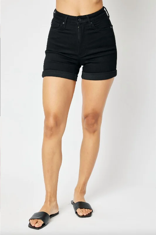 Denim Women Shorts with Distressed Details for a Casual VibeTummy Control Cuffed Shorts In Black