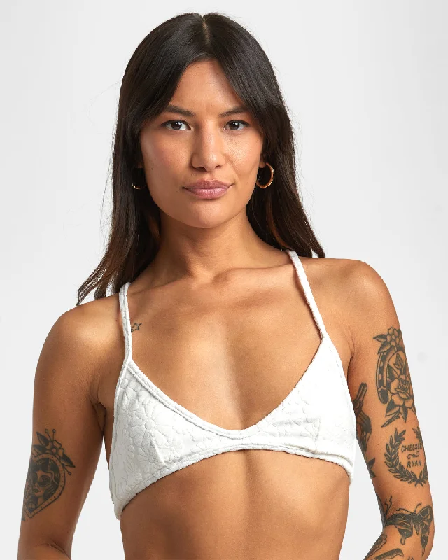 Ruched bikini with fabric gathers for a slimming effectDolly Crossback Triangle Bikini Top - Whisper White